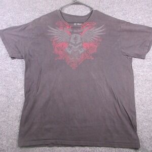 Y2K Made In Detroit Shirt Mens 2XL Gray Skull Wings Pistons Graphic Tee Biker